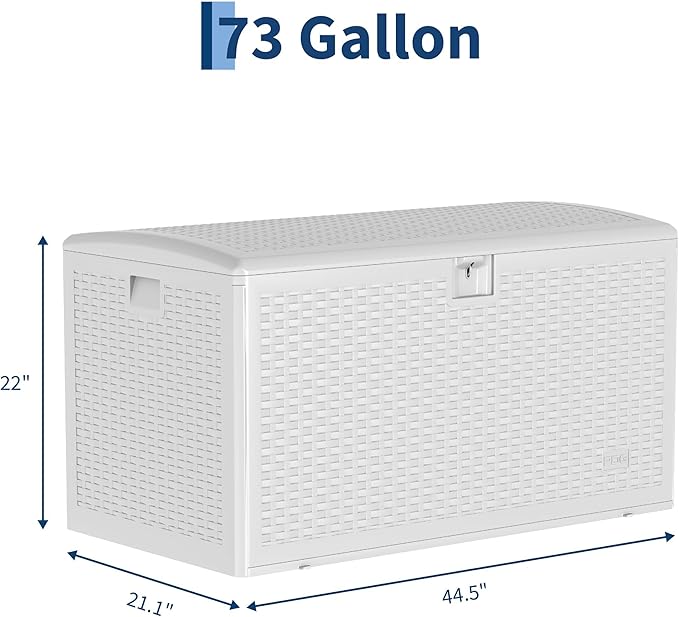 CABIHOME Outdoor Storage Box 73 Gallon Waterproof Large Resin Deck Box Indoor Outdoor Lockable Storage Container for Patio Furniture Cushions Garden Tools, Pool Garden, 100 Gallon, White