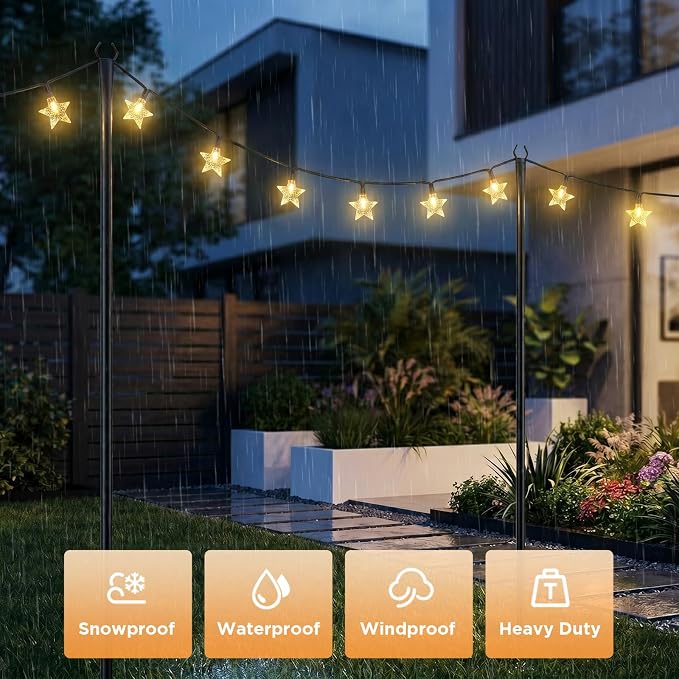 10FT String Light Poles, Heavy Duty Outdoor Light Pole Stand, 5-Prong Reinforced Steel Base, Anti-Rust, for Patio Garden Deck, Support Bistro & Edison Bulb Lights (6 Pack)