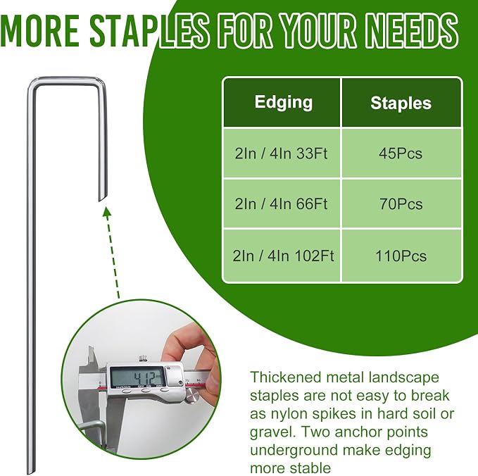 4 Inch Tall 66FT Landscape Edging with 70Pcs Metal Spikes, Plastic Garden Edging Border Landscape Edging Lawn Edging for Landscaping, Flower Bed, Paver, Yard