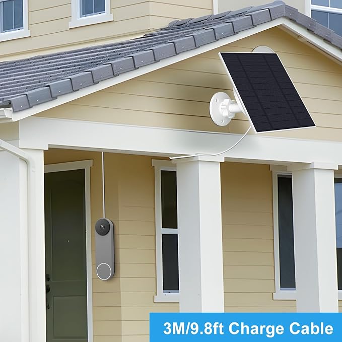 Solar Panel for Google Nest Doorbell (Battery), 5W Video Doorbell Solar Panel Charger with U Shape Port, IP66 Waterproof, 360° Adjustable Mount, 9.8ft Charging Cable