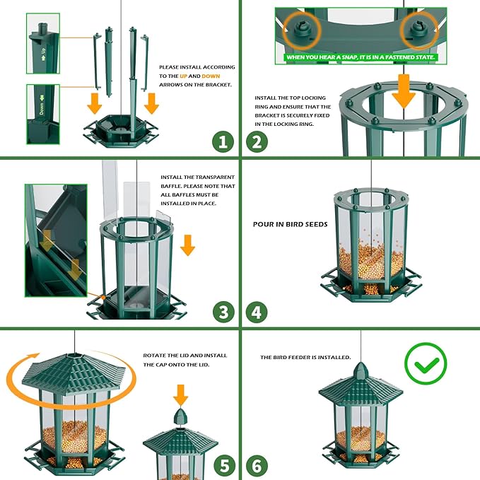 Birdream Bird Feeders for Outdoor Hanging, Pagoda Design Fun Installatio 2.5 LB Wild Bird Feeders, Attracting Wild Birds Cardinal Sparrows Finch Goldfinch Chickadee - Green