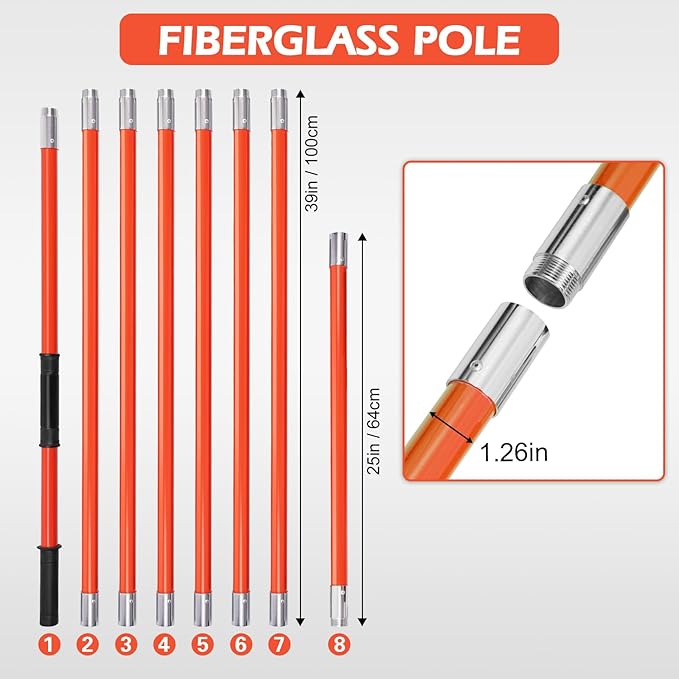 Grefinity Manual Pole Saw, 27 Ft Tree Trimmer, Extendable Pole Saws for Tree Trimming, Sharp Steel Blade, for Backyard and Garden Pruning Palms and Shrubs, Orange