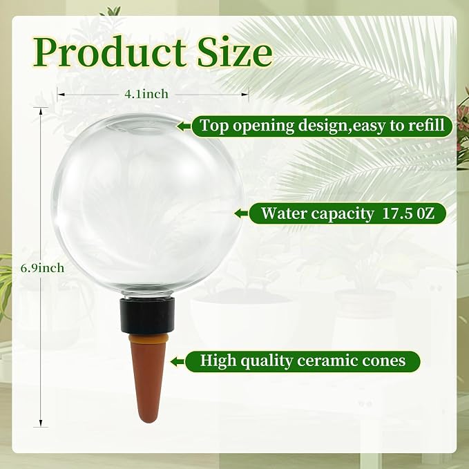 9 Pack Self Watering Globes for Indoor Plant Plastic Water Bulbs 17.5 oz Automatic Watering Planter Insert Top Fill with Slow Release Control Plants Watering Devices System, Water Spikes Stakes