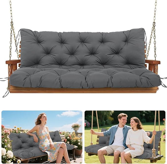Porch Swing Cushions Outdoor, 5 Inch Thick Waterproof 2-3 Seater Replacement Swing Cushion with Backrest and Anti-Slip Ties, Perfect for Porch, Patio, Garden, Outdoor Bench Furniture, 60×40×5 Inch