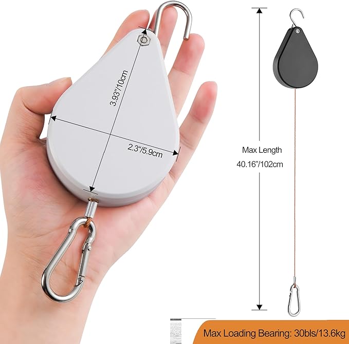 WROSWT Upgraded Retractable Plant Hanger,Plant Pulleys for Hanging Plants,Easy to Raise and Lower,Auto Lock,Heavy Duty, Adjustable Hook for Garden Baskets Pots,Birds Feeder,(3Pcs,Black)