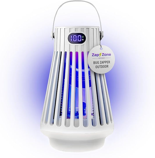 Zap Zone Defender Bug Zapper Outdoor Indoor, Rechargeable Mosquito Zapper with UV Light USB-C Electric Insect Trap Mosquito Repellent Outdoor Patio Camping Traps 3 Modes IPX5 Water Resistant Lantern