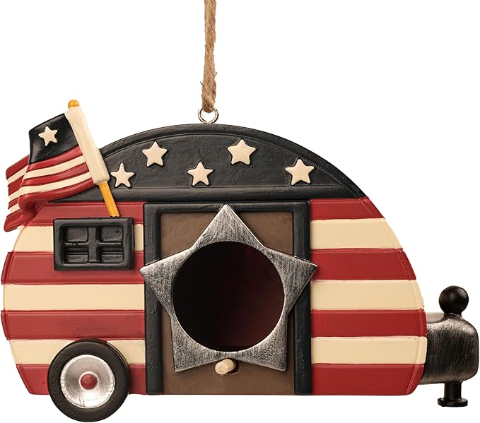 Hanging Bird House for Outside, Hand-Painted American Flag Cute Birdhouse for Garden Decorative Houses for Bluebird Finch Cardinals, Best Gift for Birdman Family Friend