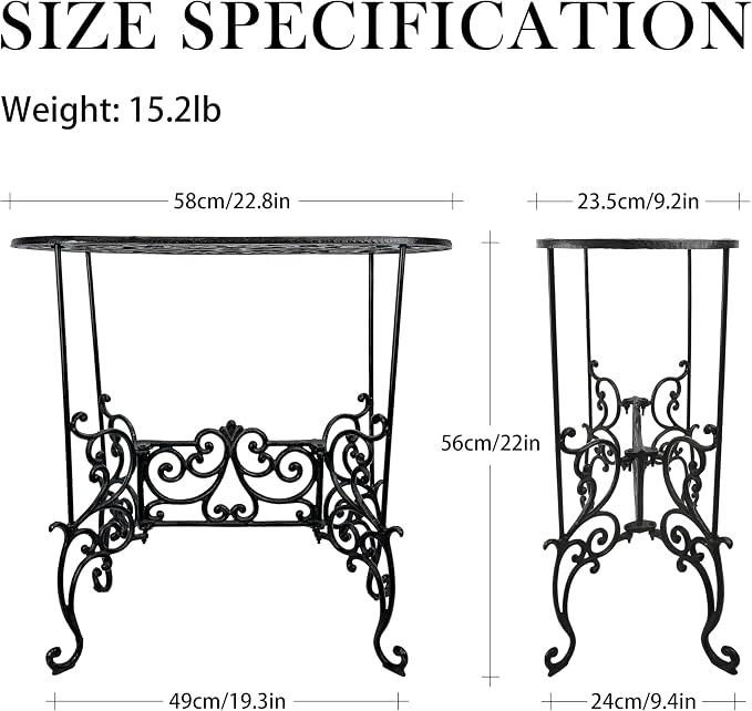Heavy Duty Cast Iron Potted Plant Stand Garden Table - 22.8IN. Oval Plant Shelf, Vintage Ornament Display Stand, Corner Plant Stand for House Decor, Balcony, Living Room or Patio wrought flower bloom bar