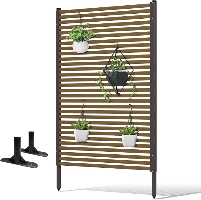 Metal Privacy Screen Outdoor Freestanding Privacy Wall Panels and 3.6ft W × 6ft H Decorative Patio Dividers,with Stable Base Feet for Stability,Crafted from Steel,Ideal for Patio,Garden Backyard