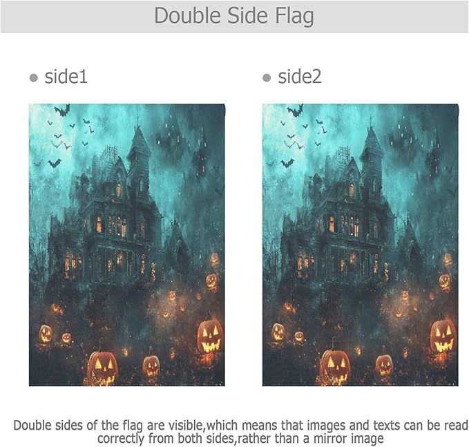 Halloween Spooky Castle House Flag 28x40 Inch Double Sided Outside Witch Bat Pumpkin Lantern Seasonal Yard Outdoor Flag Banner for Garden Lawn Patio Holiday Decorations
