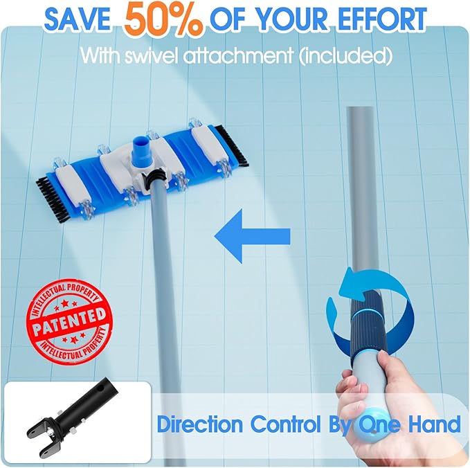 2026 TidyMister Pool Vacuum Head with Swivel Handle - 16in Eazy-to-Use Daily Cleaning Vacuum Head with Side Brushes and Wheels and Hose Connect for 1-1/4in or 1-1/2in for Inground & Above Ground Pools