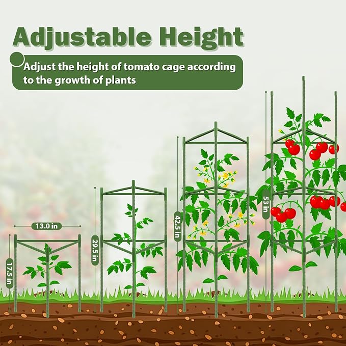 6 Pack Tomato Cage for Garden Plant Supports, 48 Inch Tomato Trellis for Potted Plants, Heavy-Duty Garden Plant Stakes for Climbing Vegetables Plants Cucumber Peony Flowers, Green