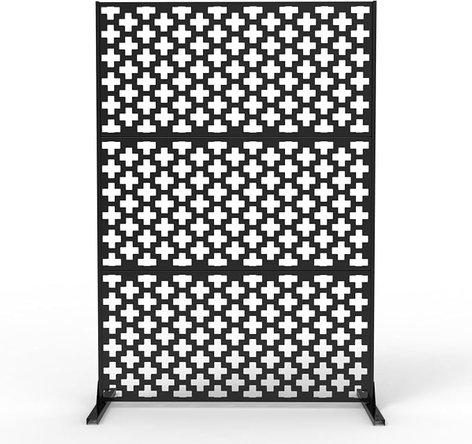 Garvee Metal Privacy Screen Outdoor, 72" h×47" w Balcony Patio Privacy Screen, Freestanding Privacy Fence, Decorative Panel, Patio Room Divider for Garden, Balcony, Deck