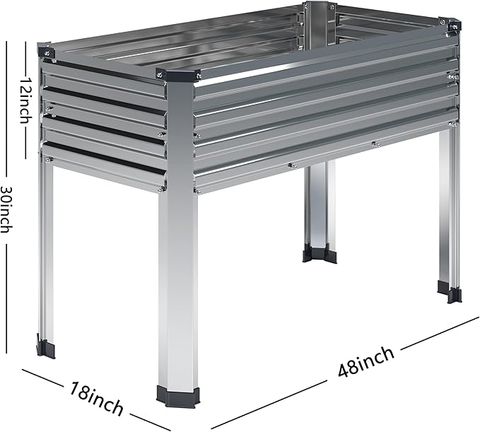 DIIYIV Galvanized Raised Garden Bed with Legs,48×18×30in Elevated Planter Box for Backyard,Outdoor Garden, Patio, Balcony, 300lb Capacity,Silver
