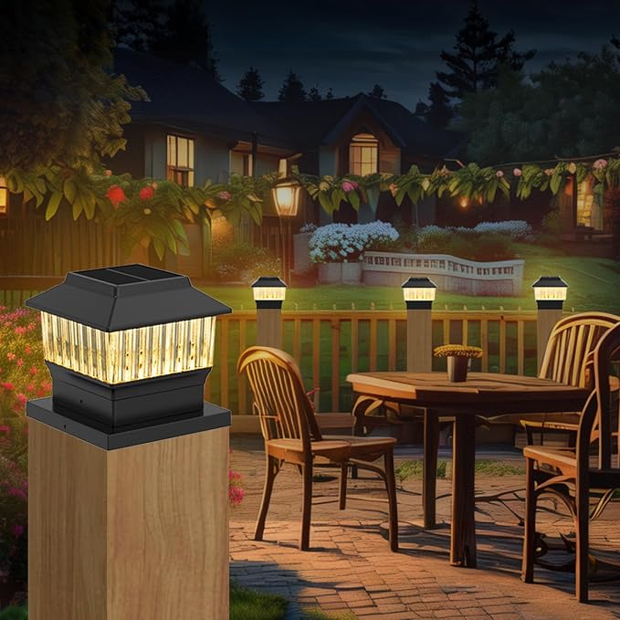 6 Pack Solar Post Cap Lights - Modern #1: Fits True 4x4 Vinyl, 4x4 & 6x6 Wood Posts, Bulk Savings, 3 Color Temp, 50 Lumen Waterproof Outdoor Lights for Deck Fence, Matte Black