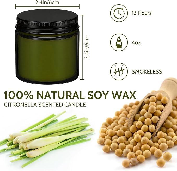 12 Pack 4oz Citronella Scented Candles, Long Burning Soy Wax Candles for Outdoor & Indoor, Perfect for Home, Patio, Garden, Camping, Summer Decor & Gifts