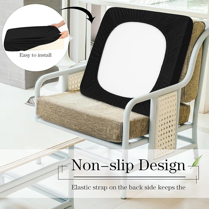 Newwiee 12 Pcs Patio Outdoor Cushion Covers Replacement Waterproof Stretch Sofa Couch Cushion Covers Washable Individual Couch Slipcovers Set Furniture Protector for Pets(20-27 Inch,Black)