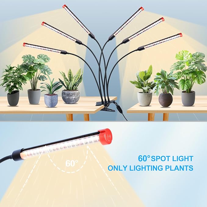 FECiDA Gamechanger 2026 54 Watt Power Draw, NO Need Adapter, 6Head Strong Clip Grow Lights for Indoor Plants with 4/8/12/16/20H Timer, LED Plant Growing Lamps for Houseplants, Bonsai, Seed Starting
