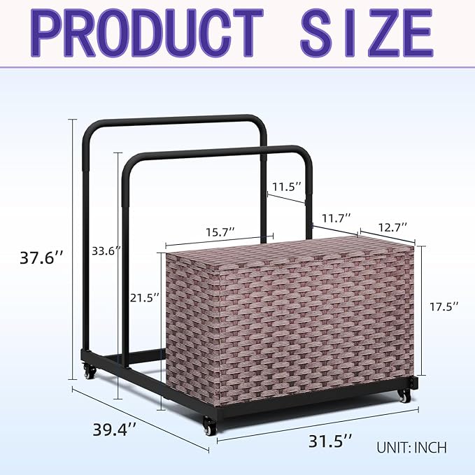 FONTOI Pool Storage, All-Weather Float Storage Organizer for Cushions, Pool Float Storage Bin with Wheels, Waterproof Metal with Rattan Pattern UV Print Outdoor Pool Towel Rack, Brown