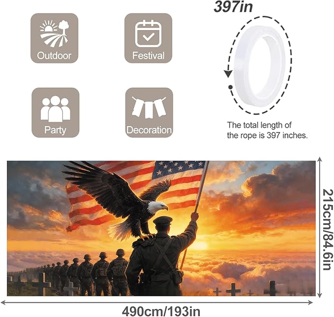 7 * 16FT Eagle USA Flag Military Memorial Day Garage Door Cover Decorations Independence Day Garage Door Banner for Outdoor Indoor Patriot Party Photography Backdrop