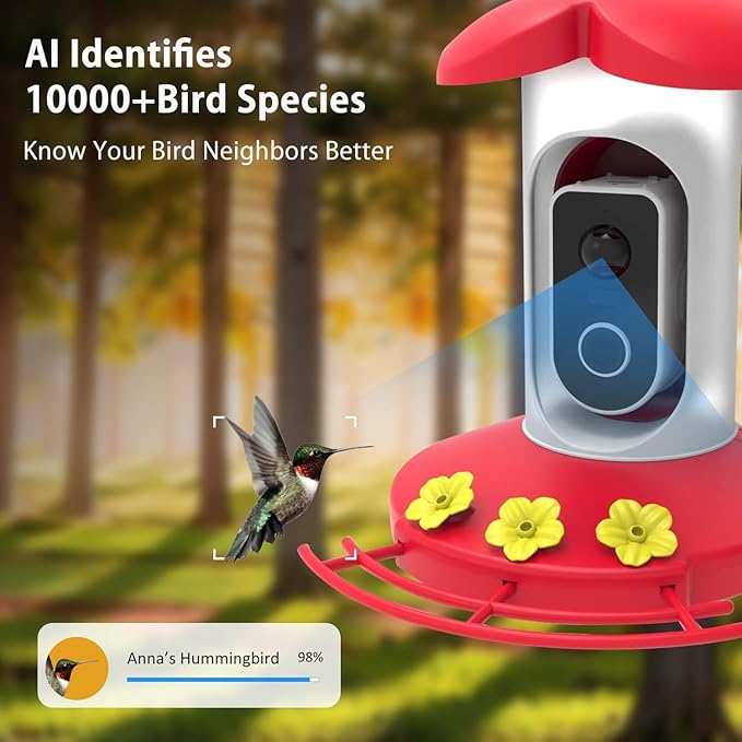 Hummingbird Feeder with 4K Camera, Smart Hummingbird Feeder 4G Camera Solar Powered with AI Identify, Auto Capture Bird Videos & Motion Detection, Ideal Gift for Bird Lovers