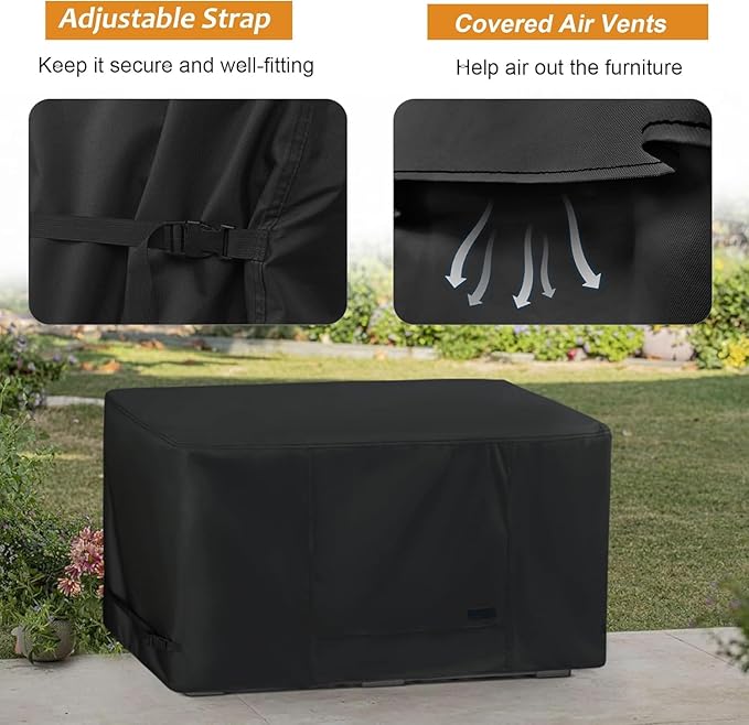NettyPro Deck Box Cover Outdoor Waterproof Storage Bench Cover for Rectangular Deck Box, 46 x 16 x 22 inch, Black