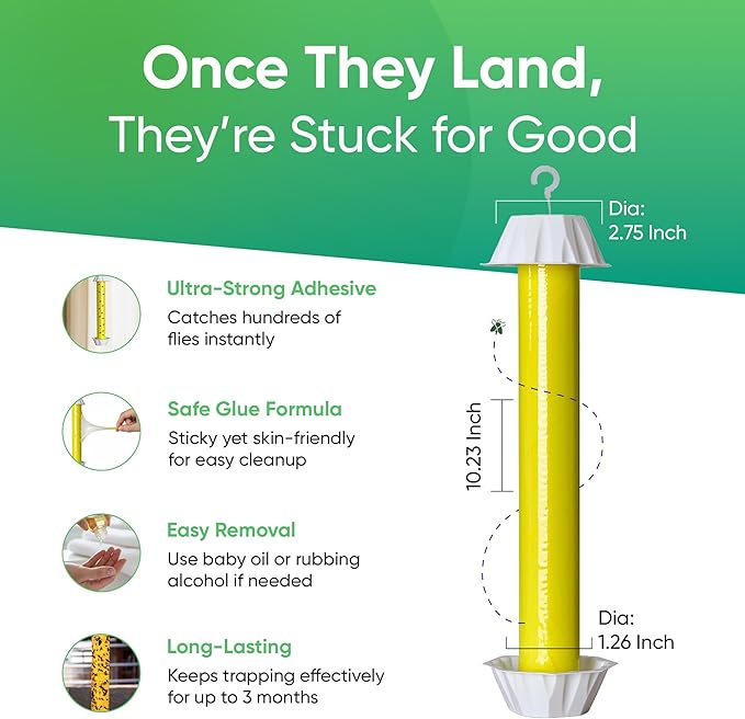 Sticky Fly Trap Indoor & Outdoor Pack of 4 | Hanging Fly Stick for Gnats, Flies, Wasps, Mosquitoes & Other Flying Bugs | Fly Trap Sticky | Home Pest Control | Flying Insect Trap Rolls | Ucatch