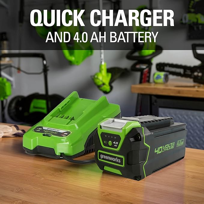 Greenworks 40V 16" Cordless Electric Lawn Mower + 40V Sweeper (150 MPH), 4.0Ah Battery and Charger Included