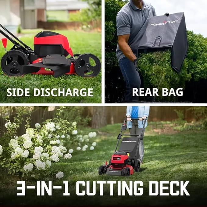 PowerSmart 17" 40V Electric Cordless Lawn Mower, 3-in-1 Brushless Push Lawn Mower, Lightweight, Foldable Handles