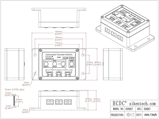 Automatic Transfer Switch, AC120V 30Amp, ATS Auto Transfer Switch, HCDC HD067/120V30A