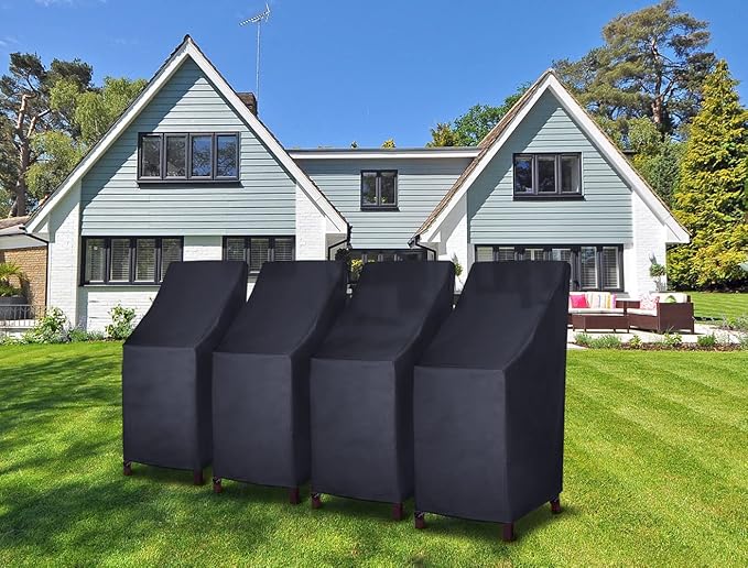 Stackable Patio Chair Covers for Outdoor Furniture, Outdoor Chair Covers Waterproof, 600D Heavy Duty Lawn Outside Barstool Covers,Fits for 4-6 Stackable Dining Chairs,27"Lx27"Wx49"H, 4 Pack