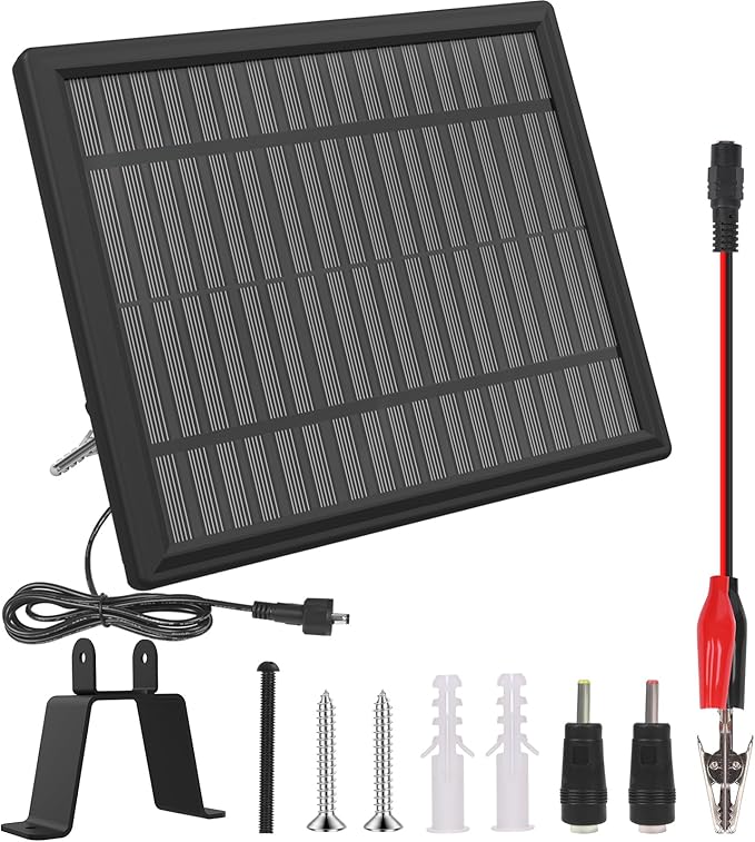 12V Solar Panel for Deer Feeder, 3.6W Solar Battery Charger with Adjustable Mount Bracket, Waterproof Trickle Charger with Alligator Clips, Power Supply for Game Feeder and Timer