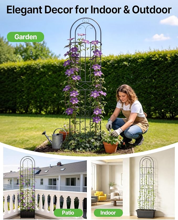 Suteck Garden Trellis for Climbing Plants Outdoor, 87" H x 20" W, 4 Pack Metal Garden Trellis with Rustproof Powder-Coated, Rose Trellis for Patio Lawn Yard, Flower & Vegetable Support