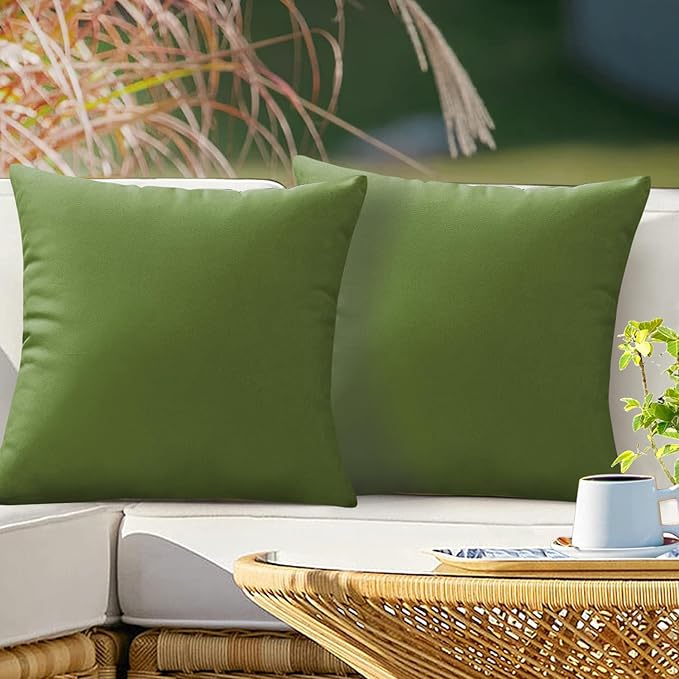 VAKADO Outdoor Waterproof Throw Pillow Covers 16X16 Set of 2 Decorative Army Green Patio Furniture Cushion Cases Outside Decor for Couch Garden Bench Porch