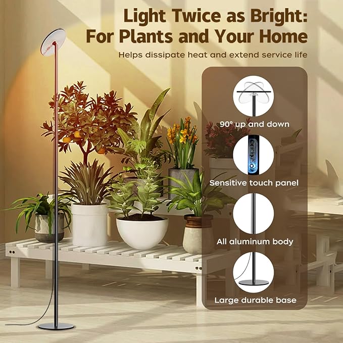 40W Full Spectrum Tall Grow Light, 85'' Adjustable Standing Plant Light for Indoor Plants, 10-Level Dimmable with 4/8/12H Timer, Sunlike for Large Plants & Indoor Trees