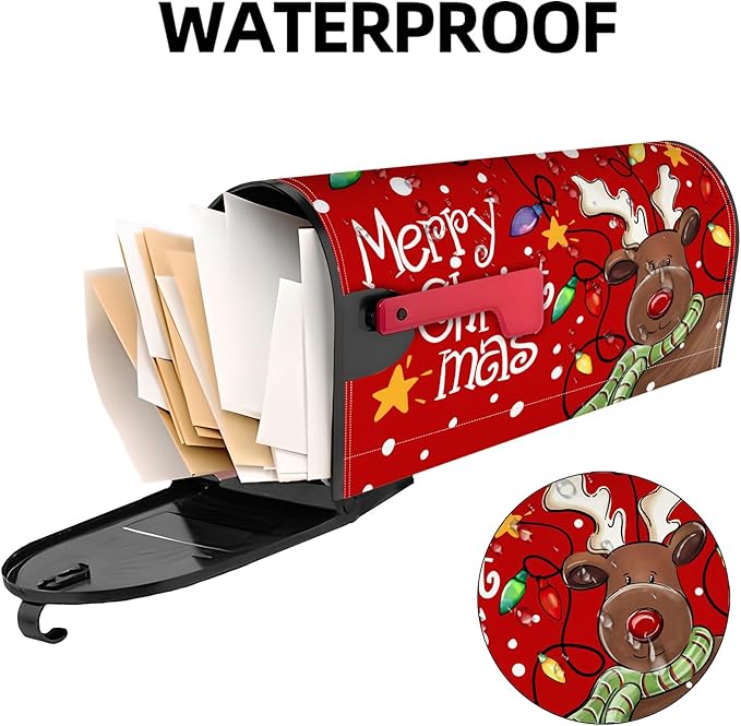 Merry Christmas Mailbox Cover Magnetic Christmas Reindeer Mailbox Covers Winter Xmas Holiday Post Letter Box Cover for Garden Yard Decor 21x18 Inch