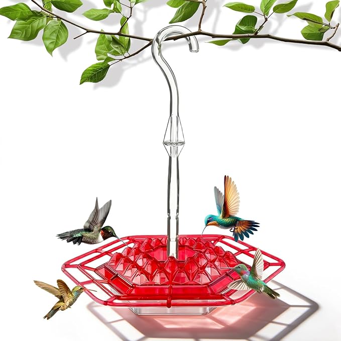 Hummingbird Feeders for Outdoors Hanging with 30 Feeding Ports Saucer Humming Bird Feeder with Integrated Ant Moat Bee-Proof Leak-Proof No Drip, Easy Cleaning and Refill