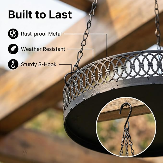 Heavy Duty Metal Hanging Planters for Indoor Plants - Black Plant Hanger with Sturdy Tray & Chains, Modern Boho Wall/Ceiling/Window Mounted Plant Basket (2/S, Three Chains Hanging Tray)