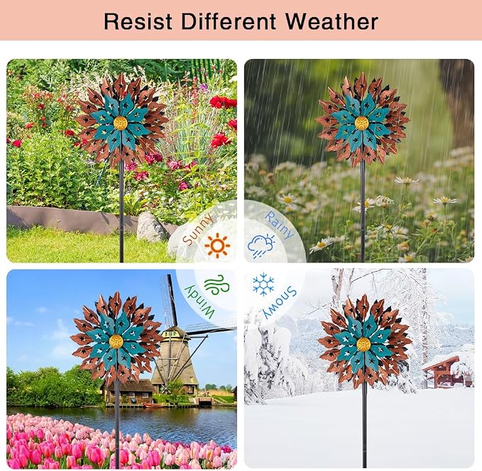 Viveta Kinetic Wind Spinner, 13" Dia Metal Wind Sculptures, 360 Degrees Rotating Windmill for Yard and Garden
