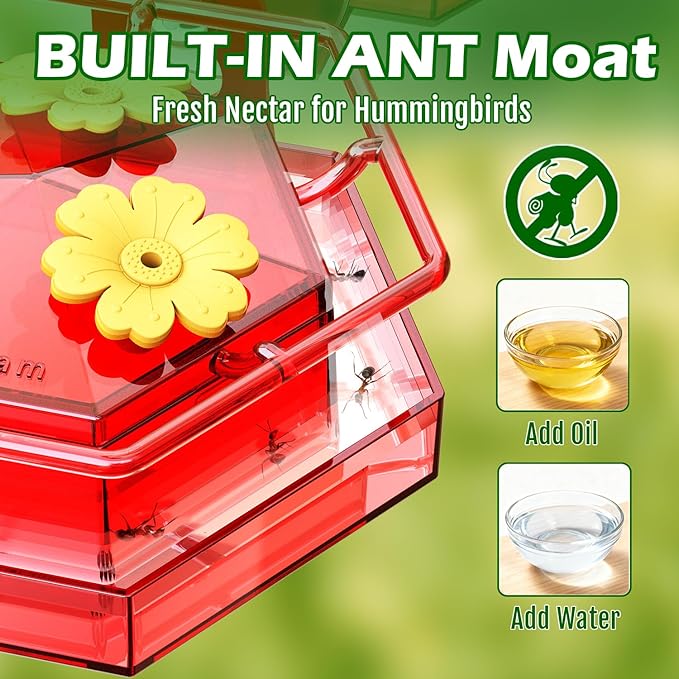 Birdream 2 Pack Window Hummingbird Feeders for Outdoors, Hummingbird Feeder with Strong Suction Cups, Built-in Ant Moat, Easy to Clean & Refill, 8.8oz Total, Red