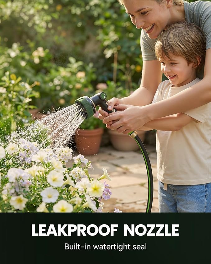 RAINPOINT Garden Hose Nozzle Heavy Duty - 100% Metal Thumb Control Spray Nozzles for Garden Hose High Pressure, 10 Patterns Water Hose Nozzle for Car Wash, Watering Lawn and Pets, Bottle Green