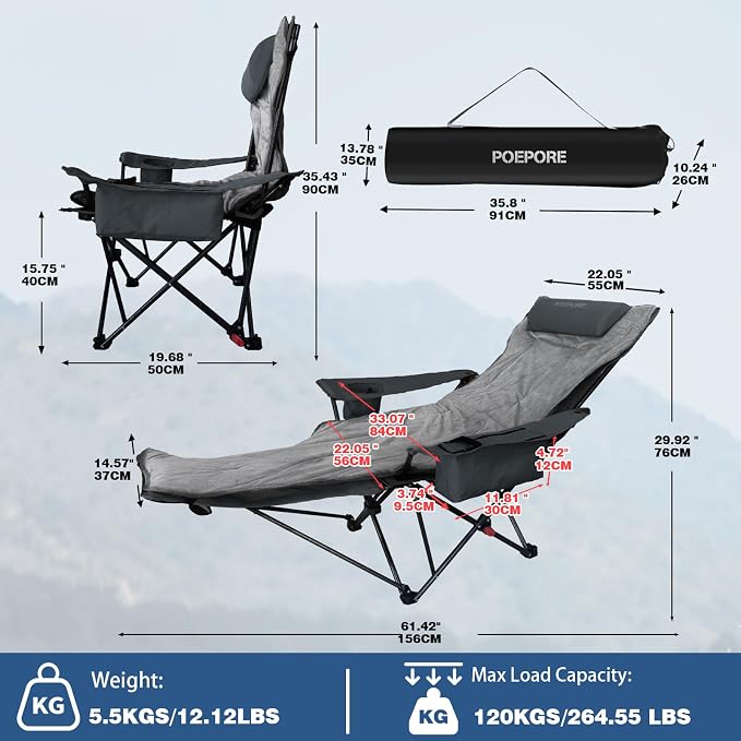 Reclining Camping Chair 4 Position with Foot Rest Comfortable for Adults 265Ibs Folding Lounger Mesh Beach Chair with Cooler Bag,Cotton Cushion and Cup Holder for Outdoor Patio