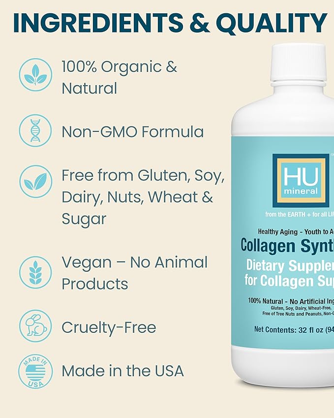 Collagen Synthesis – Plant-Based Liquid Collagen for Women & Men of All Ages, Youth to Adult - with Hyaluronic Acid, Biotin & Vitamin C – Supports Joint, Skin, Hair & Nail Strength – 32 oz