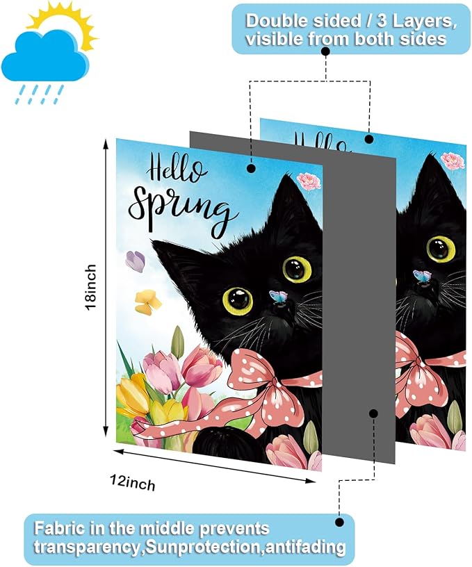 Seasonal Garden Flags Set of 11 Double Sided 12 x 18 Inch Cute Black Cat Yard Flags, Small Flags for Outside, Spring 4th of July Easter Outdoor Flags, Holiday Garden Flags for All Seasons