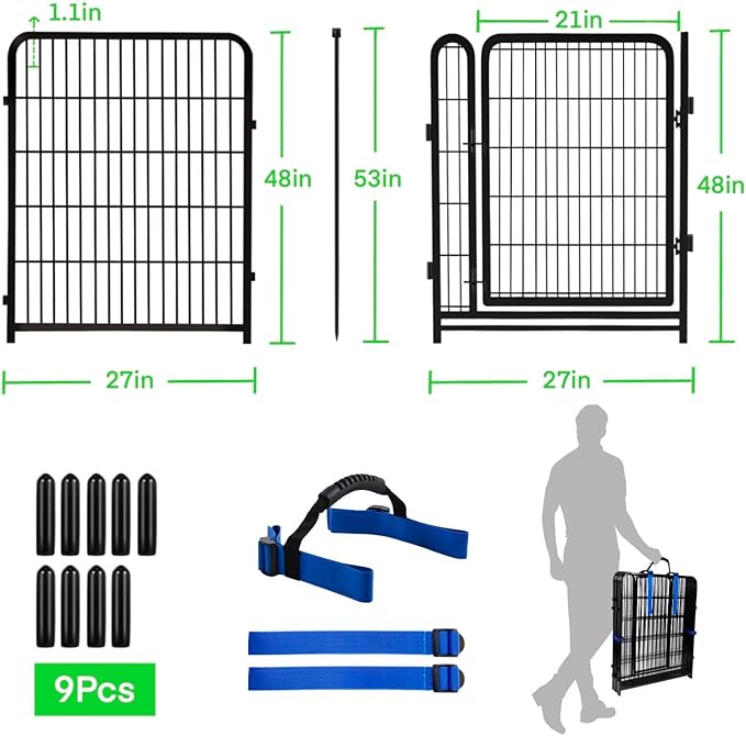 Dog Fence Outdoor for Yard, Garden Fencing 48 inch High, 8 Panels Total 17.7 Ft Garden Fence Animal Barrier, 21 in Wide Low Threshold Gate Dog Fence, Temporary Fencing for Yard Patio