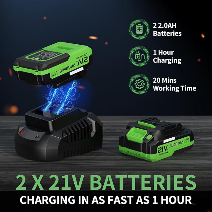 LEAPUL Leaf Blower Cordless, 21V Electric Leaf Blower with 2×2.0Ah Batteries & 1 Fast Charger, Lightweight Battery Powered Blower for Lawn Care, Patio Cleaning