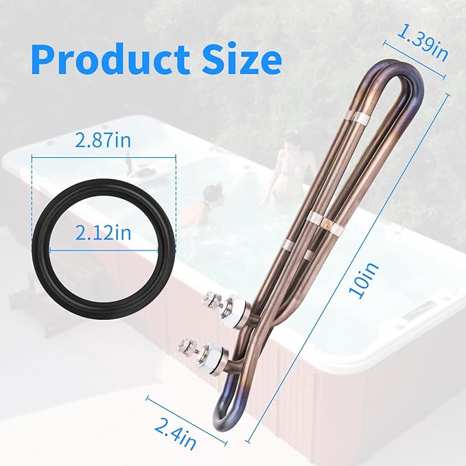 5.5kw Titanium Hot Tub Heater Element for Balboa Spa Heater Element，Flo-Thru Universal Hot Tub Heater Replacement Element（10 in）