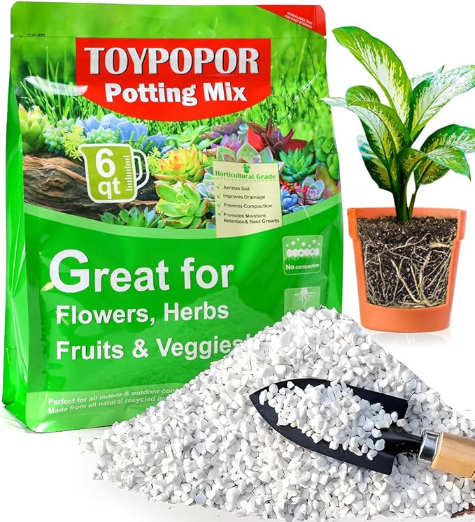 TOYPOPOR Perlite for Plants, (6qt) 3-6mm Organic Perlite for Gardening, Perlite for Plants Indoor, Soil Additive Conditioner Mix Improve Drainage and Ventilation Promote Root Growth and Soil Health