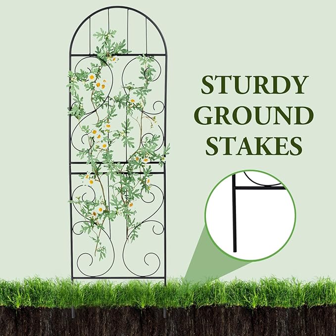 MyGift Decorative Garden Trellis, Separable and Assembled Deluxe Garden Fence, Vintage Pattern Design Matte Black Metal Wire Outdoor Climbing Plant Trellis for Ivy, Roses, and Vines