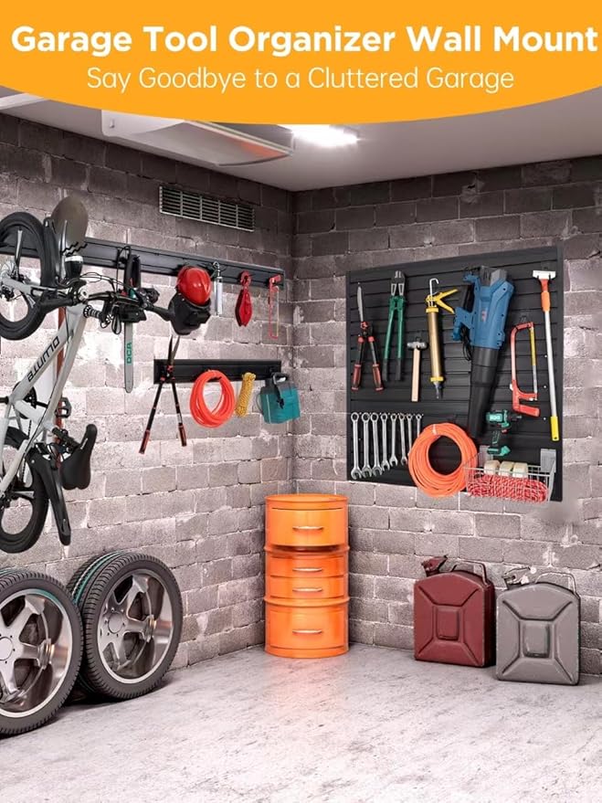 Black Slatwall Panels Garage Wall Organizer Heavy Duty Slat Wall Paneling Garage Tool Organizer Wall Mount 48"L x6"H, 2 Pack, , Easy Installation, Garage Storage and Organization Max Load 650LB